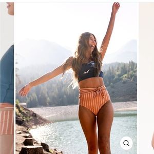 Nani swimwear, side tie, striped, high waisted, NWOT bottoms S